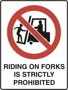 RIDING ON FORKS IS STRICTLY PROHIBITED – Part No. FS 1